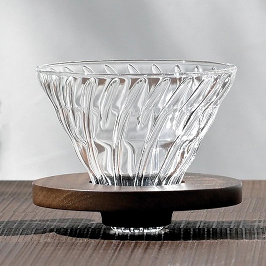 Glass Coffee Dripper V60 02 - Walnut Wood